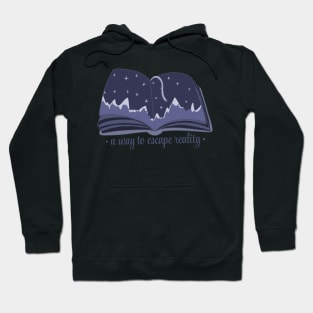 A way to escape reality blue book with stars and mountains panorama (a design for readers) Hoodie